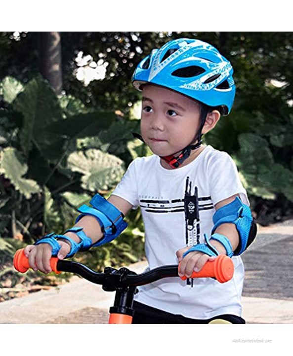 YanLin Kids Protective Gear Set Adjustable Kids Bike Helmet Knee Pads Elbow Pads Wrist Pads for Scooter Cycling Roller Skating Skateboard,Blue