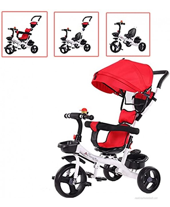 5-in-1 Tricycle for Toddlers Baby Ride-On Tricycle Trike Stroller Push Toddler Steel Play Safety Pedal Sunshade Storage Basket and Push Handle Toddler Tricycle for Ages 6 Months -6 Years Red