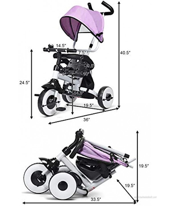 Baby Joy Tricycle for Toddlers Folding Trike w Adjustable Parent Handle Canopy Storage Bag Safety Harness & Wheel Brakes Baby Push Tricycle Stroller for Kids Boys Girls Aged 1-5 Years Old