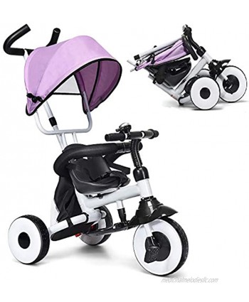 Baby Joy Tricycle for Toddlers Folding Trike w Adjustable Parent Handle Canopy Storage Bag Safety Harness & Wheel Brakes Baby Push Tricycle Stroller for Kids Boys Girls Aged 1-5 Years Old