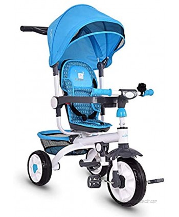 GLACER Kids Tricycle Stroller 4 in 1 Baby Tricycle Learning Bike with Push Handle Canopy Safety Seat Storage Basket Foot Pedals Toddler Tricycle Steer Stroller for Boys and Girls