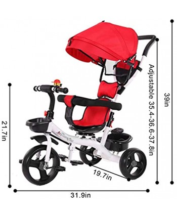 Huokan Folding Toddler Tricycle Stroller Baby Tricycle Steer Stroller with Learning Bike and Adjustable Canopy Storage Basket Foldable Pedal Design for Infant Toddlers Boys and Girls Red