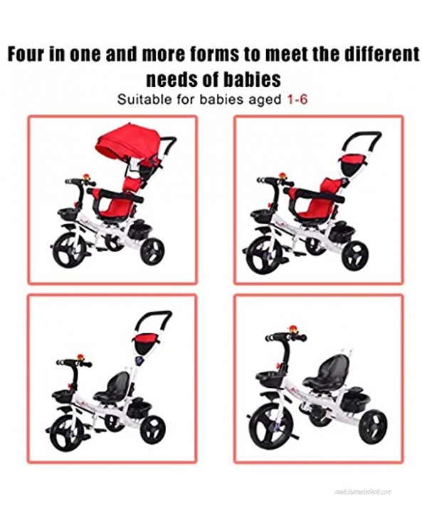 Huokan Folding Toddler Tricycle Stroller Baby Tricycle Steer Stroller with Learning Bike and Adjustable Canopy Storage Basket Foldable Pedal Design for Infant Toddlers Boys and Girls Red