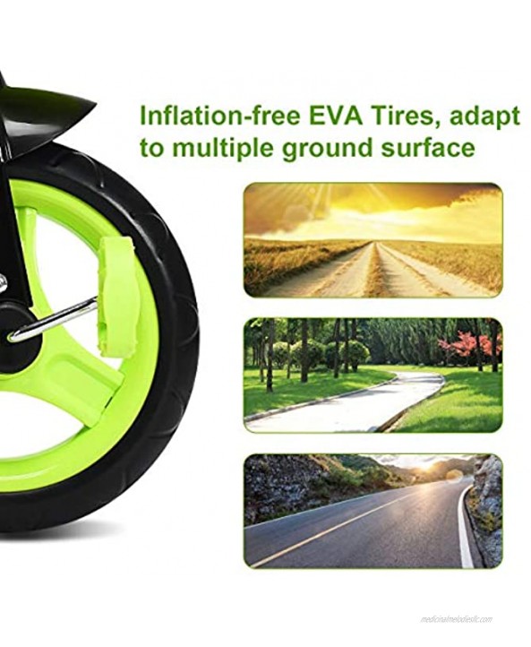 INFANS Kids Tricycle Rider with Adjustable Seat Storage Basket Premium Quiet Wheels Non-Slip Handle Green