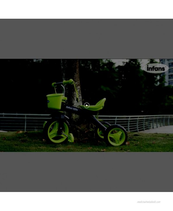 INFANS Kids Tricycle Rider with Adjustable Seat Storage Basket Premium Quiet Wheels Non-Slip Handle Green