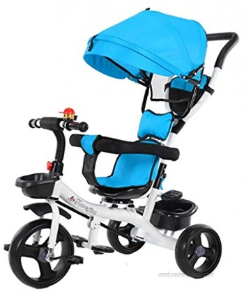 JOSHUA 3 in 1 Baby Tricycle Toddler Stroller Kids Pedal Tricycle w  Pusher Removable Canopy Safety Belt Storage Footrest for 18 Months to 5 Years Blue