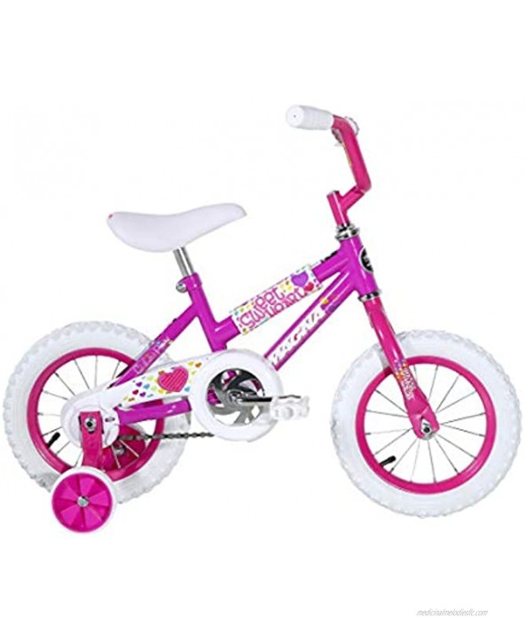 Magna Kids Bike Girls 12 Inch Wheels with Training Wheels in White Pink and Purple for Ages 2 Years and Up