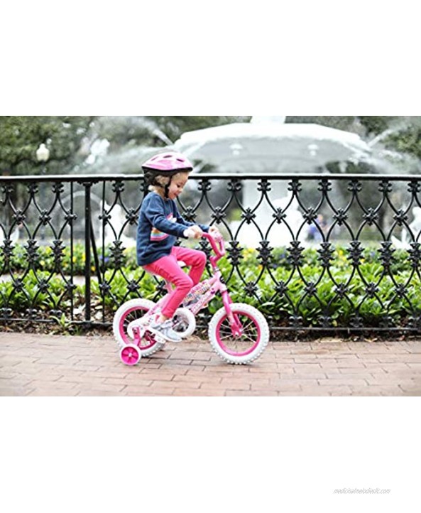 Magna Kids Bike Girls 12 Inch Wheels with Training Wheels in White Pink and Purple for Ages 2 Years and Up