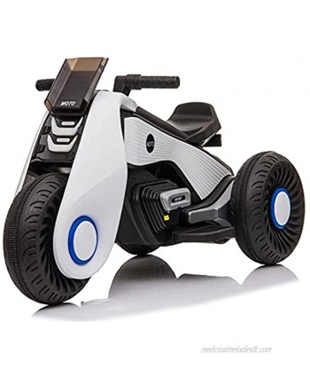 NC Children's Electric Motorcycle 3 Wheels with Music Player 3-7 Years Old Boys and Girls Double Drive White