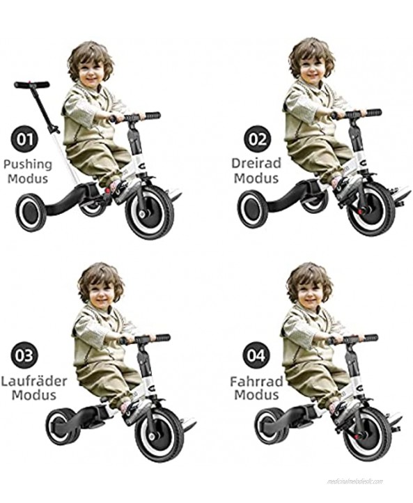 newyoo 5 in 1 Toddler Tricycle with Parent Steering Push Handle for 1,2,3 Years Old Boys and Girls Kids Push Trike Toddler Bike with Removable Pedals Adjustable Seat and Handle White