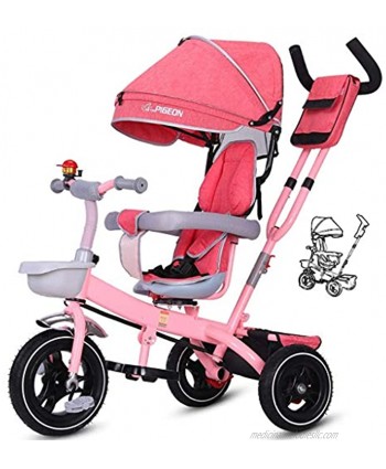 NUBAO Stroller Wagon Kids' Trikes Tricycle Children Pedal 3 Wheelers Buggy Push 4 in 1 Canopy Prime Rotating Seat Outdoor 18 Months-6 Years Old Color : Pink Over 1 Year Old Girl Gifts