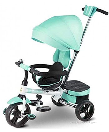 NUBAO Stroller Wagon Tricycle Trike Trikes- Green 4 in 1 Kids Tricycle W Canopy Baby Steer Stroller with Steering Handle for Age 1-6 Years Old Safety Seat Rapid Green Over 1 Year Old Girl Gifts