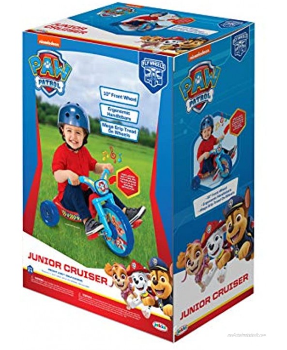 Paw Patrol 10” Fly Wheels Junior Cruiser Ride-On Pedal-Powered Toddler Bike Trike Ages 2-4 for Kids 33”-35” Tall and up to 35 Lbs