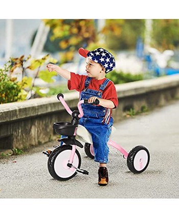 Qaba 3 Wheel Foldable Kids Tricycle Walking Toddler Bike for for 3-5 Year-Old Boys & Girls Pink