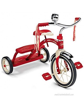 Radio Flyer Classic Red Dual Deck Tricycle- children's Tricycle- Adjustable Seat- Retro Design- Rubber-wheeled Tricycle- Chrome Front Fender- Double-deck- Step-in Back