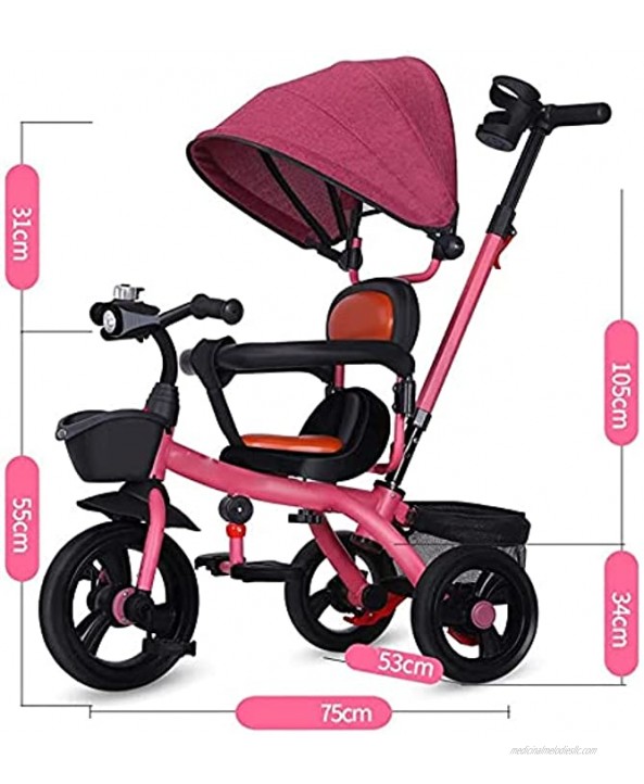 SJMFGF Stroller Wagon Tricycle Kids Trike Pedal 3 Wheel Children Baby Toddler with Push Handle Removable Canopy Reversible Seat Over 1 Year Old Girl Gifts Color : C