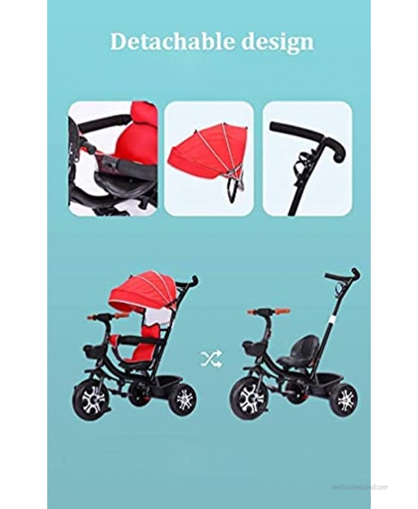 Stroller Wagon Kids Tricycle,Tricycle Trike Kids Ride-on Tricycle for Children with Sun Canopy Back Storage and Removable Parent Handle,3 in 1 Trike Kids'Pedal Cars for 1-6 Year old Boys Girls Trolle