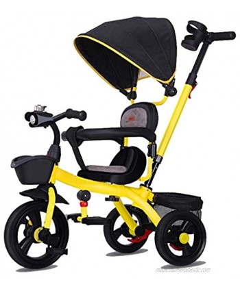 Stroller Wagon Tricycle Kids Trike 3 Wheel Baby Childrens Pedal Guided Toddler with Push Chair Handle Removable Canopy Reversible Seat 8 Months 6 Years Old Color : Yellow over 1 year old girl gif