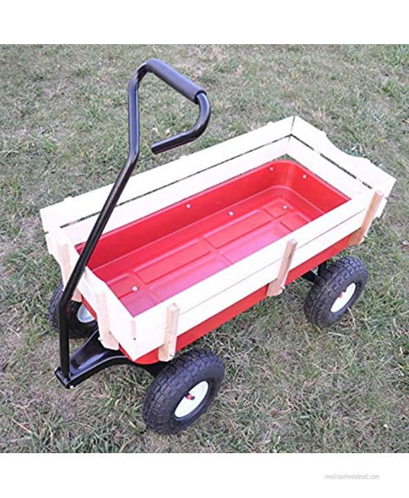 All Terrain Wagons for Kids Wagon with Removable Wooden Side Panels Garden Wagon with Steel Wagon Bed Folding Wagons for Kids with Pneumatic Tires Red