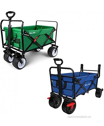 BEAU JARDIN Green Folding Wagon Bunle Blue Freestanding Wagon with Brakes