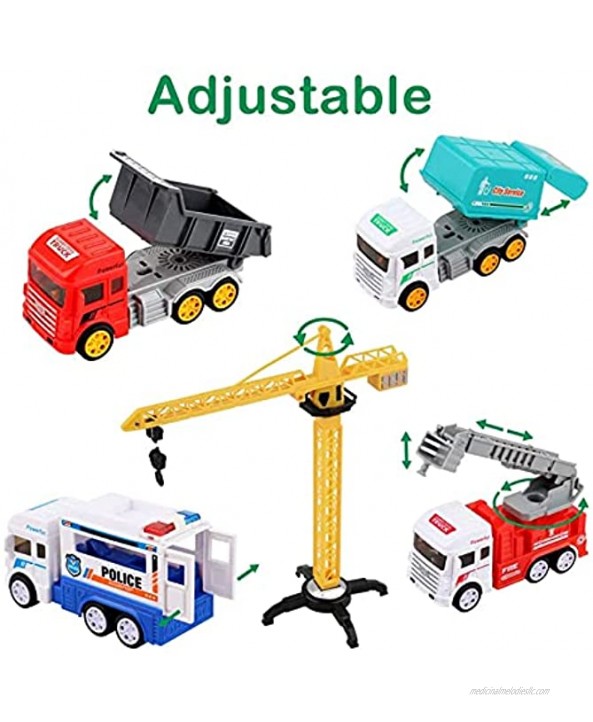 Construction Toys Engineering Vehicle Toy with Play Mat Tower Crane Excavators Truck Digger Toy Fire Truck Road Signs and Accessories Construction Trucks Toys for Kids Boys 3 4 5 6 Year excavator