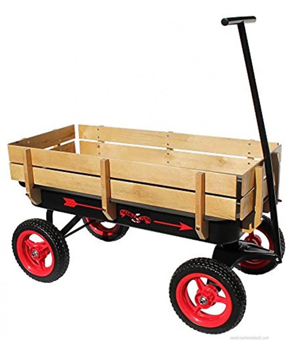 Flexible Flyer All-Terrain Steel & Wood Wagon. Extra-Long Handle Black & Red