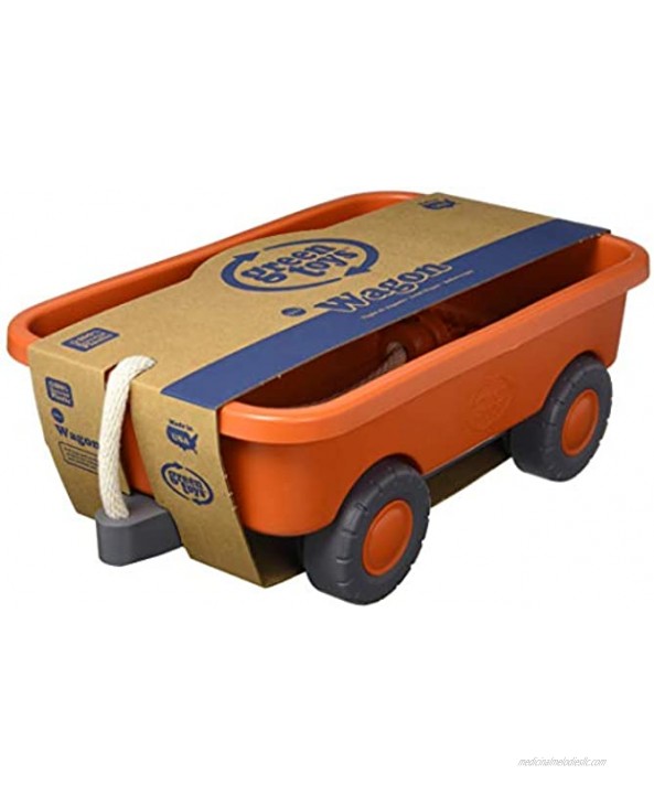 Green Toys Wagon Orange CB Pretend Play Motor Skills Kids Outdoor Toy Vehicle. No BPA phthalates PVC. Dishwasher Safe Recycled Plastic Made in USA.