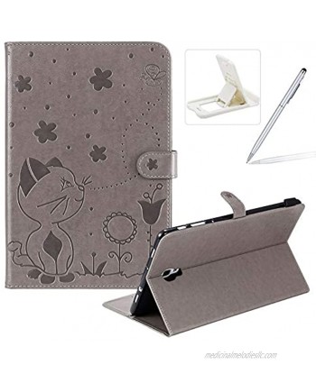 Herzzer Wallet Flip Casse for Samsung Galaxy Tab A 10.5 2018,Cute Cat Bee Floral Embossed PU Leather Folio Stand Case with Auto Wake Sleep Smart Magnetic Cover,Gray