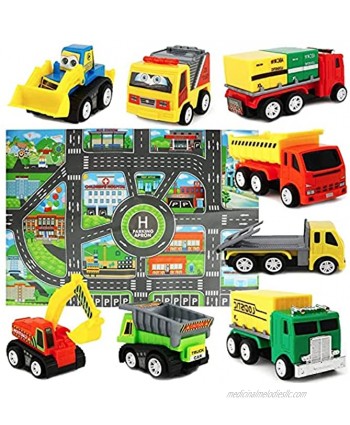 RENFEIYUAN Mini Pull Back and Go Cars Model Trucks Play Vehicles Toy Set with Play Mat for Children Kids Toddlers Boys Pack of 8 excavators Toys