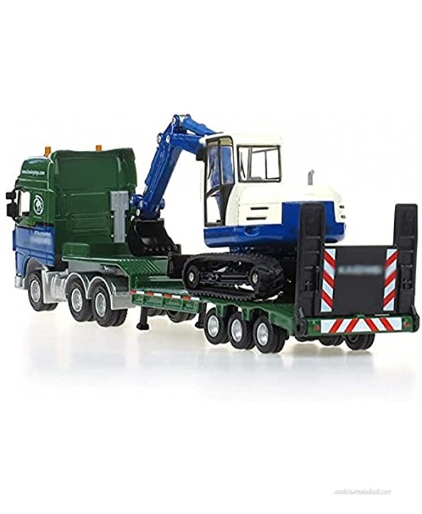 RENFEIYUAN Toy car,Flatbed Trailermounted Excavator Model Simulation Semitrailer Tractor Toy Alloy Pull Back Engineering Boy Toy Metal Excavator Truck Combination excavators Toys