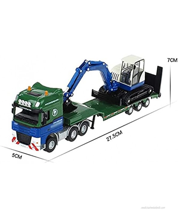 RENFEIYUAN Toy car,Flatbed Trailermounted Excavator Model Simulation Semitrailer Tractor Toy Alloy Pull Back Engineering Boy Toy Metal Excavator Truck Combination excavators Toys