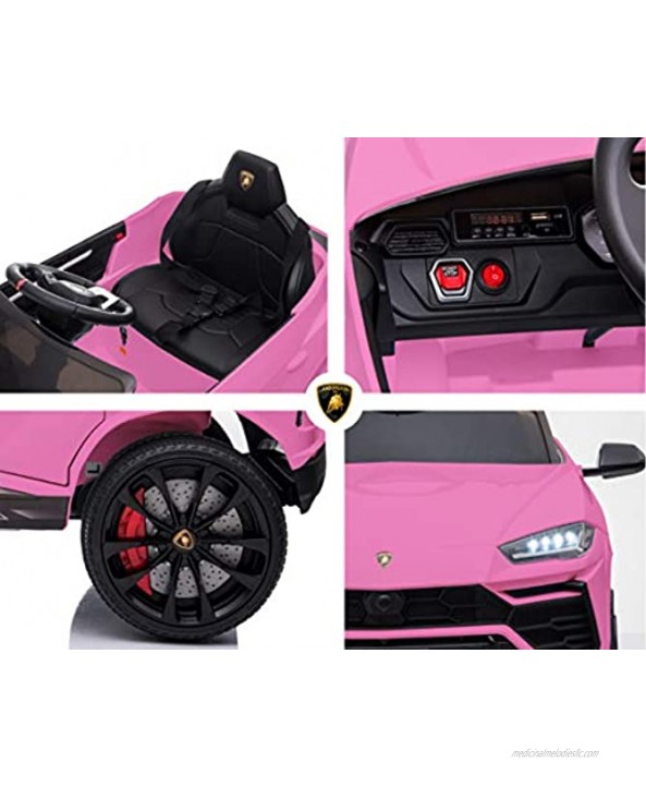 Rock Wheels Licensed Lamborghini Urus Ride On Truck Car Toy 12V Battery Powered Electric 4 Wheels Kids Toys w Parent Remote Control Foot Pedal Music Aux LED Headlights 2 Speeds Pink