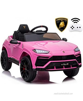 Rock Wheels Licensed Lamborghini Urus Ride On Truck Car Toy 12V Battery Powered Electric 4 Wheels Kids Toys w  Parent Remote Control Foot Pedal Music Aux LED Headlights 2 Speeds Pink