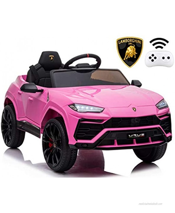 Rock Wheels Licensed Lamborghini Urus Ride On Truck Car Toy 12V Battery Powered Electric 4 Wheels Kids Toys w Parent Remote Control Foot Pedal Music Aux LED Headlights 2 Speeds Pink